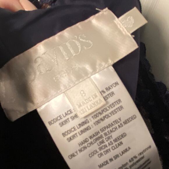 Davids Bridal Bridesmaid Dress Size 8 One Shoulder Lace Prom Formal Navy Blue - Picture 2 of 5